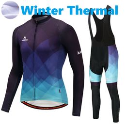 2024 Pro Mens Gradient Blue Winter Cycling Jersey Set Long Sleeve Mountain Bike Cycling Clothing Breathable MTB Bicycle Clothes Wear Suit B35