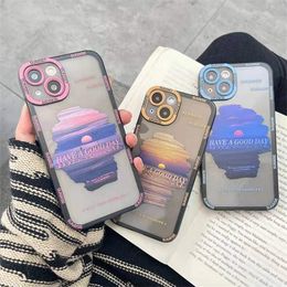 Snow Mountain Sunset Phone Cases For iPhone 14 Beautiful Sunrise Camera Protection Transparent TPU Shockproof Shell iPhone14 13 12 11 Plus Pro Max Fashion Cover