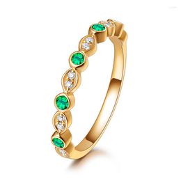 Cluster Rings Real 14k Gold Jewelry For Women Natural Emerald Genuine Diamond Wedding Anniversary