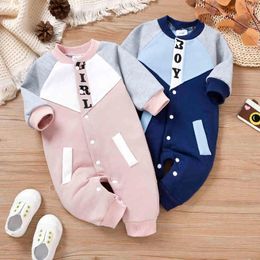 Rompers Newborn Baby Girls Boys Autumn Winter Jumpsuit Long Sleeves Round Neck Button Down Brief Patchwork Warm Romper J220922