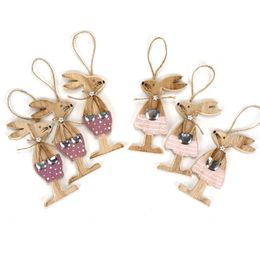 Other Festive Party Supplies Easter Decoration 6Pcs Set Rabbits Diy Handmade Wood Craft Festival Gift Beautiful Bunny Happy 220922