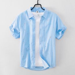 Men's Casual Shirts 2022 Summer And Spring Men Fresh Color Splash Ink Short-sleeved Shirt Cotton Simple Solid Top GA-L884