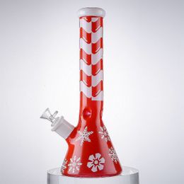 Christmas Party Hookahs White Snow Beaker Bong Thick Glass Straight Tube Big Bongs Xmas Water Pipes 18mm Joint With Bowl Oil Dab Rigs