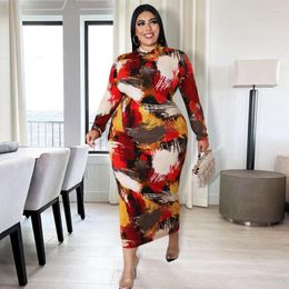 Plus Size Dresses Elegant For Women Colour Block Split Hem BodyCon Midi Dress Geometric Printed Long Skirt