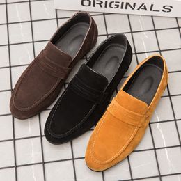 Men's Shoes Slip-on Casual Shoes Solid Colour Nubuck Leather Shoelaces Car Stitching Decoration Fashion