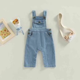 Rompers 324M Summer Infant Baby Girls Denim Overalls Sleeveless Button Closure Jumpsuit Long Pants with Pockets for Casual Wear J220922