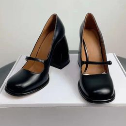 Dress Shoes Fashion Pink Black Mary Jane Office Comfortable Chunky High Heels French Retro Elegant Wedding Party Pumps Women