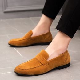 Men's Shoes Slip-on Casual Shoes Solid Colour Nubuck Leather Shoelaces Car Stitching Decoration Fashion Full Size39-46