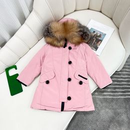 Kids Coats Baby Clothes Down Coat Jacket Designer Kid clothe With Badge Hooded 2022 Fasion Thick Warm Outwear Girl Boy Girls Classic Parkas 100% Wolf Fur Collar 6 Style