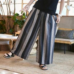 Men's Pants Men's 2022 Chinese Style Loose And Comfortable Cut Long Striped Breathable Linen Straight