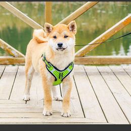 Dog Collars Pet Chest Harness For Dogs Reflective Rope On Strap Walking At Night Light And Back Breathable Harnesses