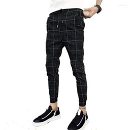 Men's Pants Men's 2022 Style Fashion Male Elastic Waistline Leisure Joggers Sweatpants/Men High-grade Pure Cotton Tight Grid Pencil