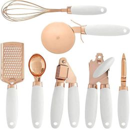 Kitchen Gadget Set Tools Copper Coated Stainless Steel Utensils Garlic Press Cheese Grater Whisk Peeler Kit by sea RRE14433