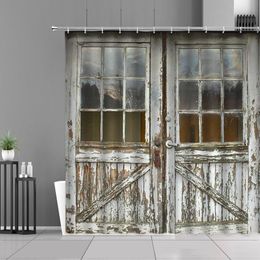 Shower Curtains Old Vintage Wood Door Waterproof Retro Bathroom Decor Hanging Curtain Set Bath Screen Home Decoration Wall Cloth 220922