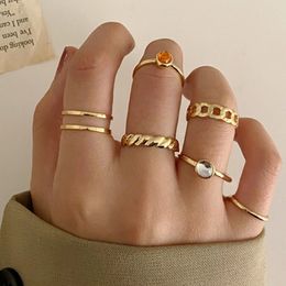 Bohemian Crystal Ring Set For Women Gold Colour Hollow Chain Shaped Finger Rings Bijoux Jewellery Gifts