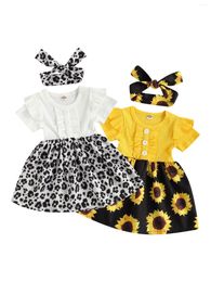 Clothing Sets 2022 Toddler Baby Girls Floral Round Neck Short Sleeve One-Piece Ruffle Dress For Summer Fall White/Yellow