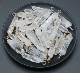 Natural Stone Wire Winding Irregular Rock Crystal Charms Clear Quartz Pendants for Women Necklace Jewelry Making