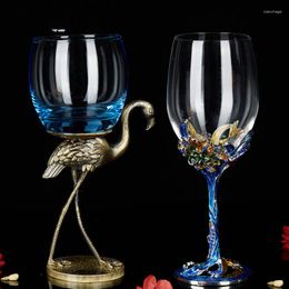 Wine Glasses Crystal Champagne Red Glass High Foot Enamel Cup Marry Decoration Gift Fashion Bird Shape Goblet