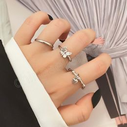 Модное сердце кольцо набор панк -бабочки кольца для женщин, девочки, элегантные милые металлические украшения серебряного цвета