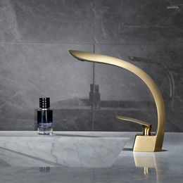 Bathroom Sink Faucets Tuqiu Basin Faucet Brushed Gold Mixer Tap Grey/Black Wash Single Handle And Cold Waterfall