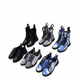 Motosiklet Botları Tasarımcı Lüks Kadınlar Kalın Tuval Kalın Dip Ayakkabı Fermuarı Siyah Mavi Kahverengi Boot Günlük Ayakkabı Boyutu 35-40