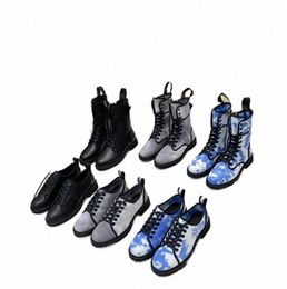 Motorradstiefel Designer Luxus Frauen Aufstieg Leinwand Dicke Untere Schuhe Reißverschluss Schwarz Blau Braun Stiefel Freizeitschuh Größe 35-40