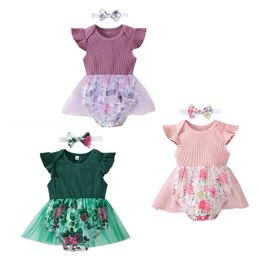 Rompers Baby Girl Bodysuit Clothes Infants Girl Jumpsuit Flowers Printed Tulle Ruffles Bodysuit Clothes For Newborn Summer 2022 J220922