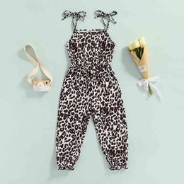 Rompers Girl Jumpsuit Leopard Print Sleeveless TieUp Long Pants Toddler Kid Girls Summer Fashion Jumpsuit Outfit 16Y J220922