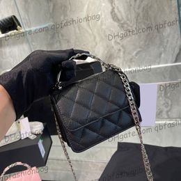 Womens Cavir leather Top Handle Tote Vanity Bags Accordion Purse Silver Metal Hardware Chain Crossbody Shoulder Cosmetic Case Outdoor Sacoche Handbags 13CM