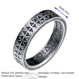 6/7/8/9/10/11/12 Stainless Steel Men Ring Japanese Takahashi Shield Etched Sawtooth Gear Antique Silver Gold Colour Punk Waterproof Never Rust Free Finger Jewellery