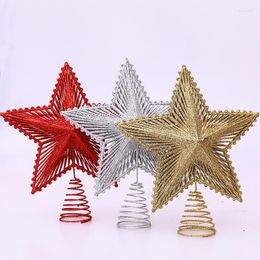 Christmas Decorations Tree Top Star 20Cm Ornaments Shiny Red Silver Gold Powder Pentagram Xmas Decor Year