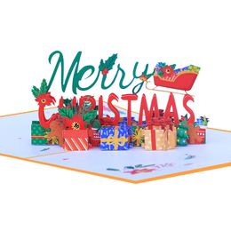 Color Printing 3D Christmas Cards Pop-up Creative Merry Xmas Handmade Holiday Greeting Card