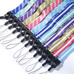 Colorful Cell Phone Straps Lanyards Neck Ribbon Rope Nylon Hang Rotate Buckle Stripe Twill Rainbow Pattern For Mobile Badge Camera Mp3 USB ID Cards Hanging Supported