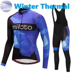 2023 Pro Mens Fancy Blue Winter Cycling Jersey Set Long Sleeve Mountain Bike Cycling Clothing Breathable MTB Bicycle Clothes Wear Suit B35