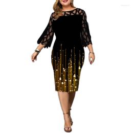 Plus Size Dresses Women's Curve Bodycon Dress Print Round Neck 3/4 Sleeve Spring Summer Designer Clothes Women Luxury Night Partyb