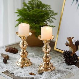 Candle Holders 2 Pcs Candlestick Fake Tapers Candles Holder Metal Base Traditional Shape For Wedding Party Decoration Gold