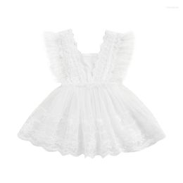 Kız Elbiseler Doğdu Bebeğin Giysileri Kızlar Rahat Elbise Beyaz Kare Yaka Kollsuz Dantel Kem 0-24 Ay Yaz Çocuk Giysileri