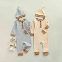 Rompers Newborn Baby Boys Girls Clothes Autumn Fashion Romper Casual Cotton Jumpsuit Long Sleeves Winter Fall Baby Hat Outfit J220922