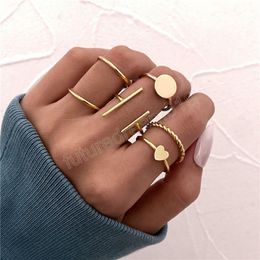 Vintage Gold Love Heart Geometric Midi Ring Set for Women Minimalist Metal Opening Knuckle Ring