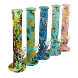 Smoking accessories 14'' siliocne printed and glow in dark bong smoke water pipes dab rig hookah