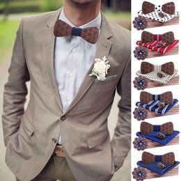 Bow Ties Manual Wooden Tie European And American Wedding Handkerchief Set Men's Bowtie Wood Hollow Carved Box