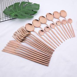 Dinnerware Sets Rose Gold 24Pcs Stainless Steel Cutlery Set Knife Fork Spoon Western Tableware Dinner Kitchen Silverware