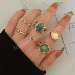 Boho Design Korea Fashion Resin Crystal Metal Ring for Women Girl Party Trendy Stone Rings Set Bohemian Jewelry Gifts