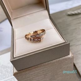 Band Rings silver punk snake shape ring with diamond in 18k rose gold plated