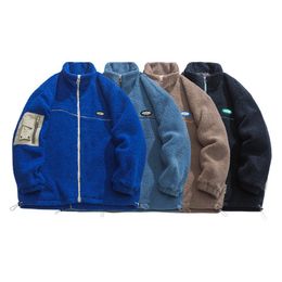 Winter Men Parkas Jackets Streetwear Hip Hop Sleeve Pocket Fuzzy Fluffy Fleece Thick Warm Coats Harajuku Fashion Casual Jacket