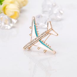 Gold Plane Brooch pin Enamel Crystal Aircraft Corsage Brooches Fashion Jewellery for Women gift