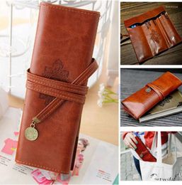 Storage Bags 1PC Retro Vintage PU Leather Makeup Cosmetic Tool Case Pen Pencil Organiser Pouch Bag Brushes Holder Box Tools