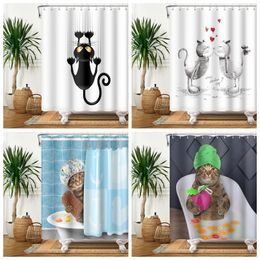 Shower Curtains Funny Cat Cute Animal Riding Whale Ocean Wave Fish Hilarious Baby Bathroom Fabric Waterproof Bath 220922