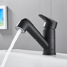 Bathroom Sink Faucets Basin Pull Out And Cold Water Mixer Brass Black/Silver Modern Washbasin Tap With 2 Hoses