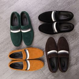 Men's Shoes Daily Shoes British Loafers Nubuck Leather Slip-on Solid Colour Webbing Fashion Casual Large Size38-48